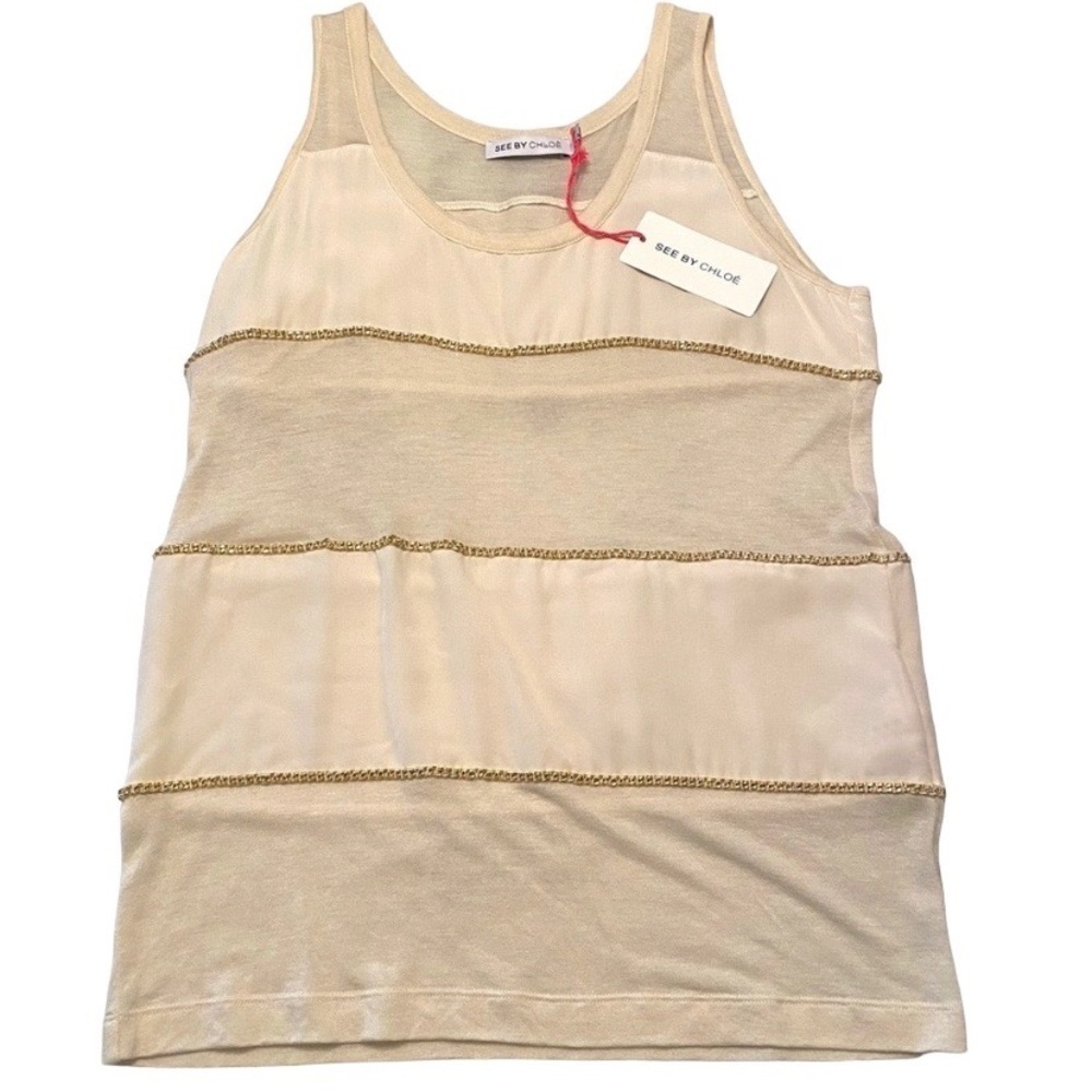 See by Chloe Cream with Gold Chain Sleeveless Tank Top Shirt - Size 4
